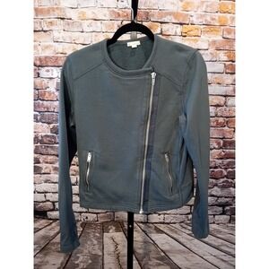Gap Womens Gray Full Zip Moto Jacket Sz Medium Cropped Rib Zip Pockets